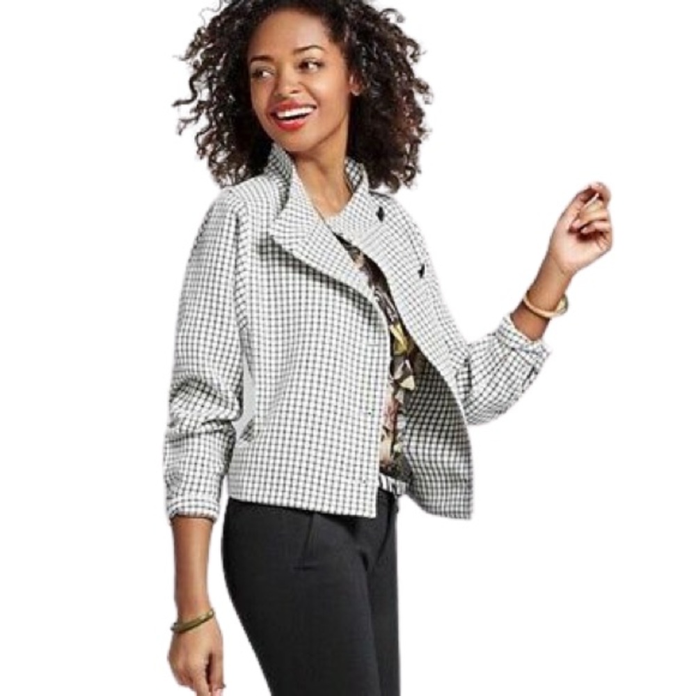 Cabi Windowpane Blazer Jacket in Plaid Black/White